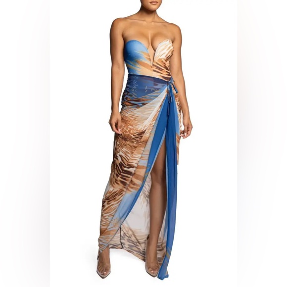 JLUXLABEL Royal Versailles Strapless Bodysuit Maxi Skirt Set NWT L - Picture 2 of 13